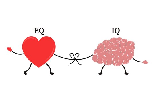 Emotional Quotient and Intelligence. Heart and Brain concept. Conflict between emotions and rational thinking. Vector illustration.