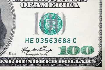 Close-up detail of a dollar bill banknote. Business background and finance