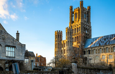The sunset view of cathedral of Ely, a city in Cambridgeshire, England