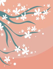 Abstract floral design. Boho spring floral poster for greeting card. A modern minimal template in delicate shades of pink. Cover design, invitation, postcard. Vector illustration.