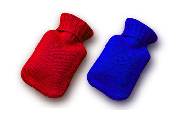 knit hot water bottle  on pink background.