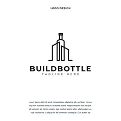 abstract Architecture blueprint with bottle icon logo design vector illustration. bulding luxury company branding Creative logo design