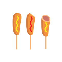 korn dog three pieces vector sketch on white background. with mustard and ketchup