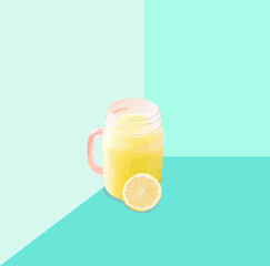 Glass of juice, lemon juice, sicilian lemon, blue, green, blue tones, green tones, refreshing, freshness, summer, colorful, cheerful, thirst, drink, drink, beverage, refreshing drink, water, wall, blu