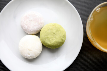Japanese ice cream Mochi in rice dough.