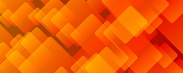 abstract colorful orange red geometric shape background for wide banner. Square shapes composition geometric abstract background. 3D shadow effects and fluid gradients. Modern overlapping forms