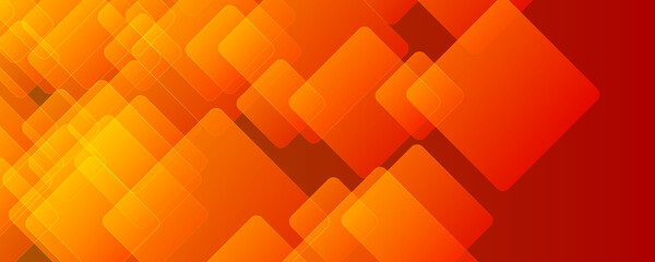 abstract colorful orange red geometric shape background for wide banner. Square shapes composition geometric abstract background. 3D shadow effects and fluid gradients. Modern overlapping forms