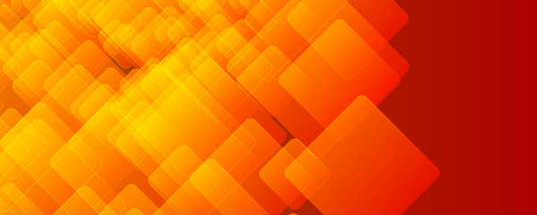 abstract colorful orange red geometric shape background for wide banner. Square shapes composition geometric abstract background. 3D shadow effects and fluid gradients. Modern overlapping forms