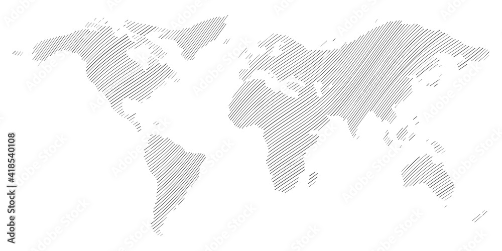 Wall mural world map with a dynamic waves. waves world map with lines on white background. global social networ