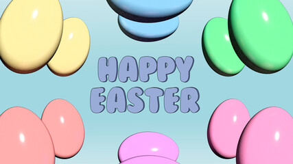 Happy Easter with eggs banner. Cartoon style background