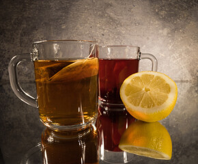 Glasses of Tea of different flavours in close-up view - food photography
