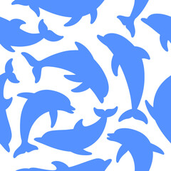 Simple seamless trendy animal pattern with dolphin. Cartoon vector illustration.