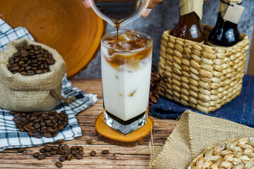 coffee milk brown sugar product concept photography on coffee shop, just brew up a pot of your favorite coffee blend with milk and brown sugar