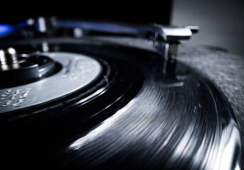 A nostalic vinyl record in close-up - blurry background close-up view