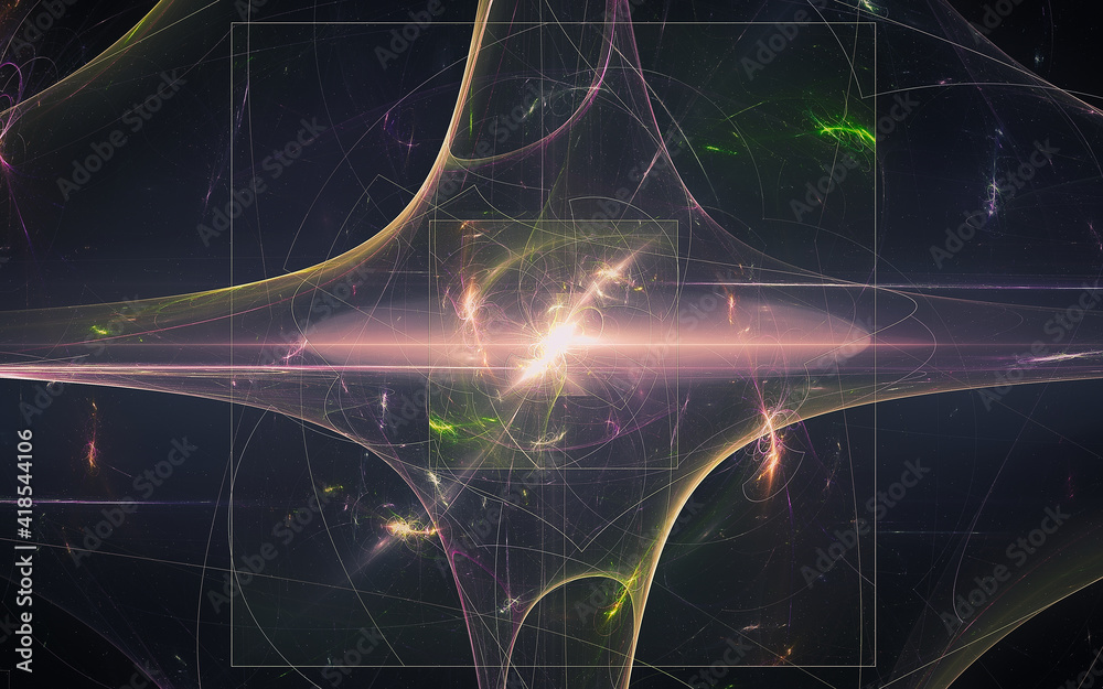 Poster digital image generated on a computer consisting of beautiful abstract geometric shapes, lines of di