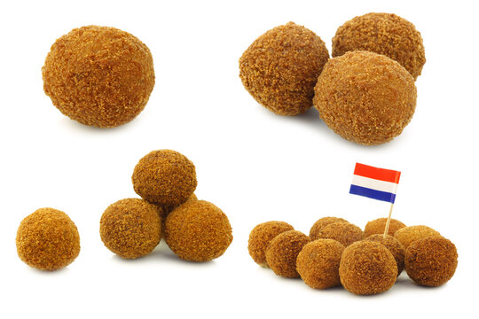 a real traditional Dutch snack called "bitterballen" on a white background