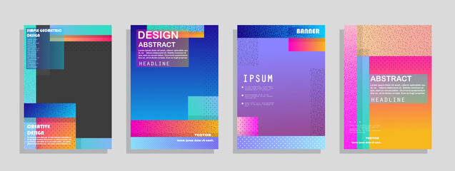 Covers templates set with graphic geometric elements. Applicable for brochures, posters, covers and banners. Vector illustrations.