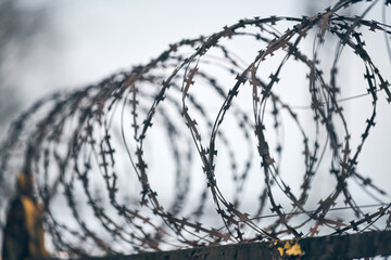 Barbed wire on fence of restricted area