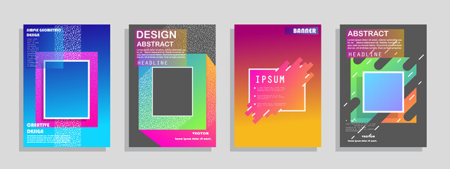 Covers templates set with graphic geometric elements. Applicable for brochures, posters, covers and banners. Vector illustrations.