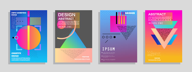 Covers templates set with graphic geometric elements. Applicable for brochures, posters, covers and banners. Vector illustrations.