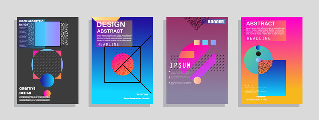 Covers templates set with graphic geometric elements. Applicable for brochures, posters, covers and banners. Vector illustrations.