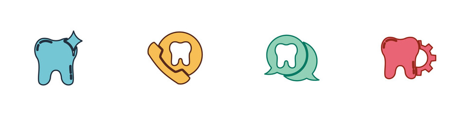 Set Tooth whitening, Online dental care, and treatment procedure icon. Vector.