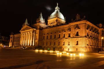 Leipzig, Germany: Bundesverwaltungsgericht with nice lights at night. Beautiful long exposure image...