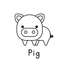 Outlined cute cartoon pig. Vector illustration.