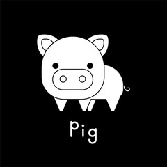Outlined cute cartoon pig. Vector illustration.