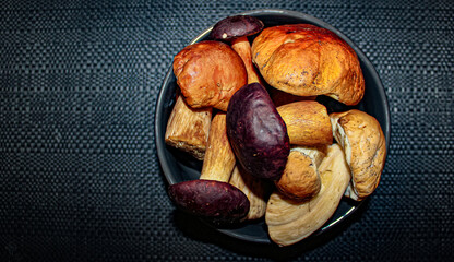 Forest mushrooms that are collected in the forest in autumn.