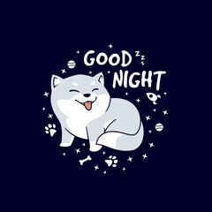 Cute shiba inu good night cartoon illustration suitable for greeting cards, logo, banner, cover book, postcard