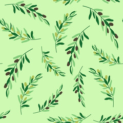 Olive branches drawn seamless vector pattern design