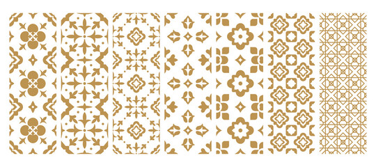 Set arabic oriental ornamental floral geometric arabesque seamless pattern. East motif pattern on white background vector illustration