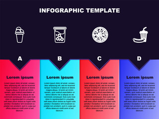 Set line Ice cream, Glass with water, Pizza and Soda and hotdog. Business infographic template. Vector.