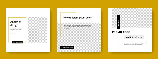 editable minimal social media layouts with gold accent, clean instagram and facebook templates for business, minimalistic corporate graphics