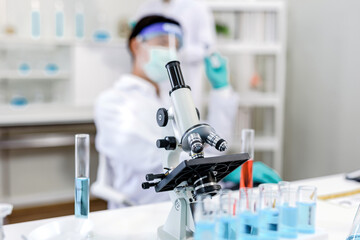 Microscope image and scientist background