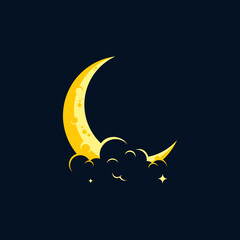 Fototapeta na wymiar elegant crescent moon and star logo design