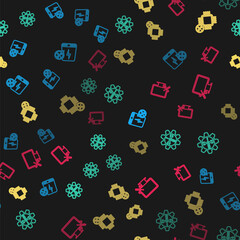 Set line Power bank service, Wrench and screwdriver in gear, Processor and Computer monitor on seamless pattern. Vector.