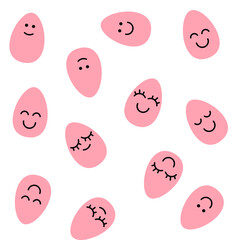 Happy Easter eggs seamless pattern. Easter eggs with smile or emoji. Pastel colors. Cute easter eggs with cute faces. Happy Easter card illustration vector