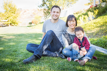 Fototapeta premium Happy Mixed Race Family Having Fun Outside on the Grass