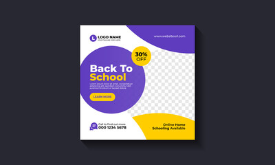 School Admission social media post design template. Back to school social media post layout