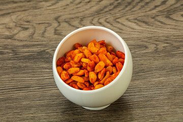 Chili peanut snack in the bowl