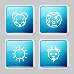 Set line Rat zodiac, Planet Earth, Sun and Aries icon. Vector.