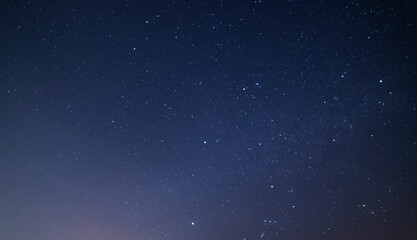 Fototapeta na wymiar Beautiful blue starry sky. Night photography, astronomical background.