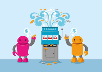 Gambling robots vector illustration
