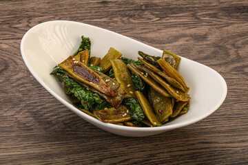 Vagan cuisine with roasted green bean