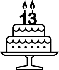 Vector illustration of the 13 years birthday cake