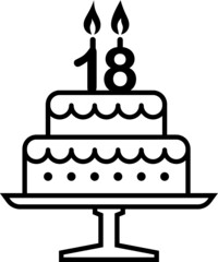 Vector illustration of the 18 years birthday cake