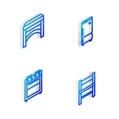 Set Isometric line Refrigerator, Chair, Oven and icon. Vector.