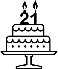 Vector illustration of the 21 years birthday cake